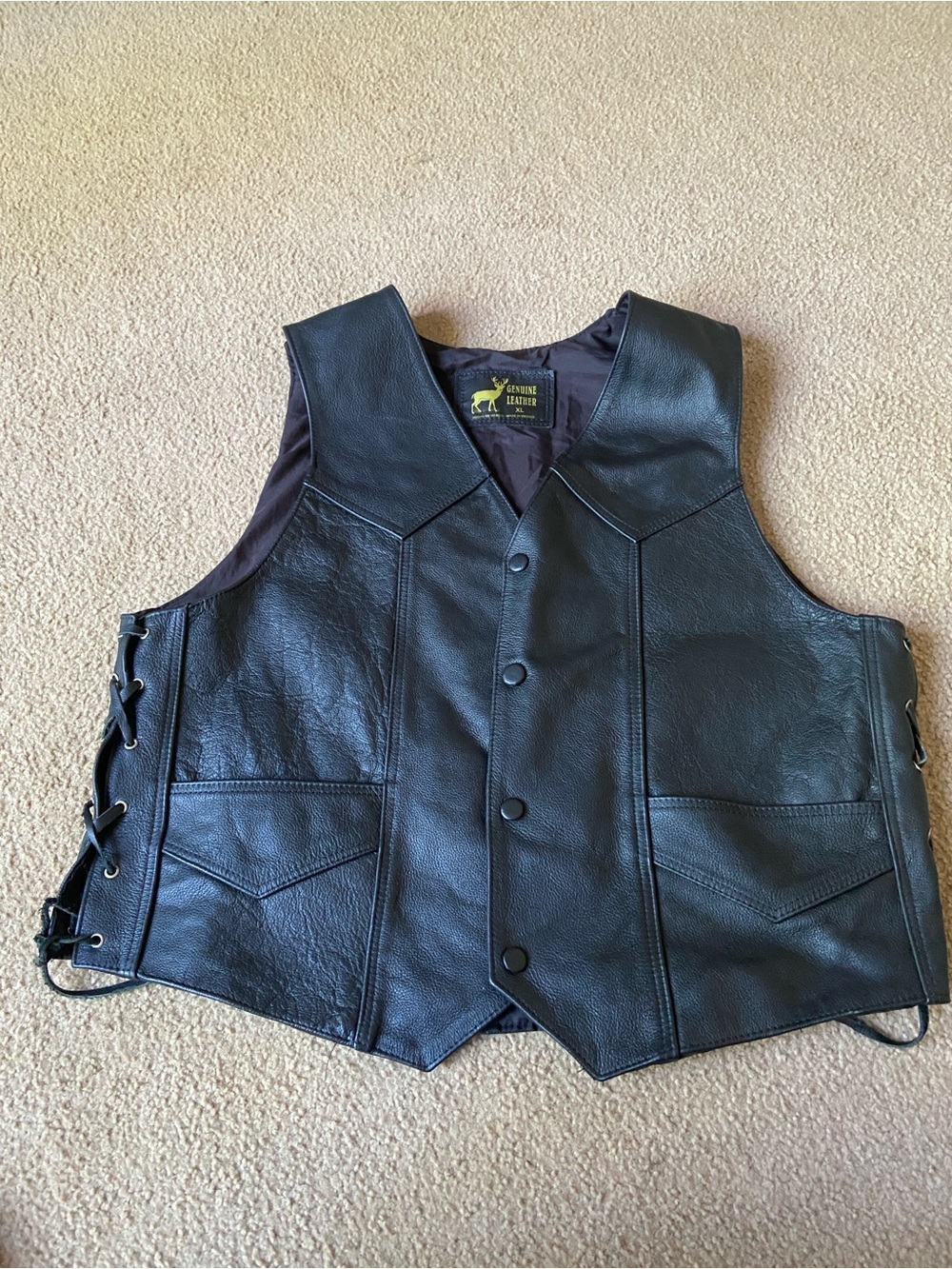 Genuine Leather black biker vest